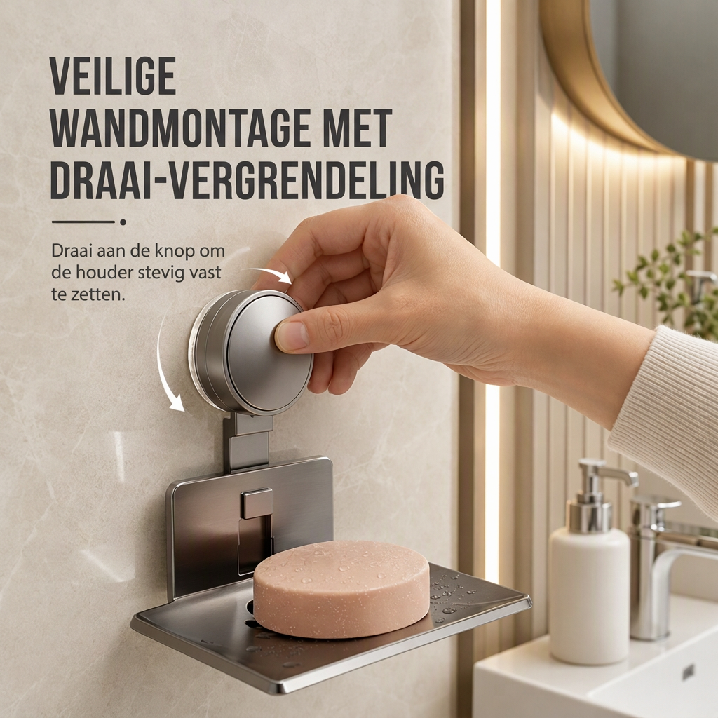 🧼 Zeephouder met vacuümzuiging: V-vormige afwatering, roestvrij aluminium, geen boren, draaislot