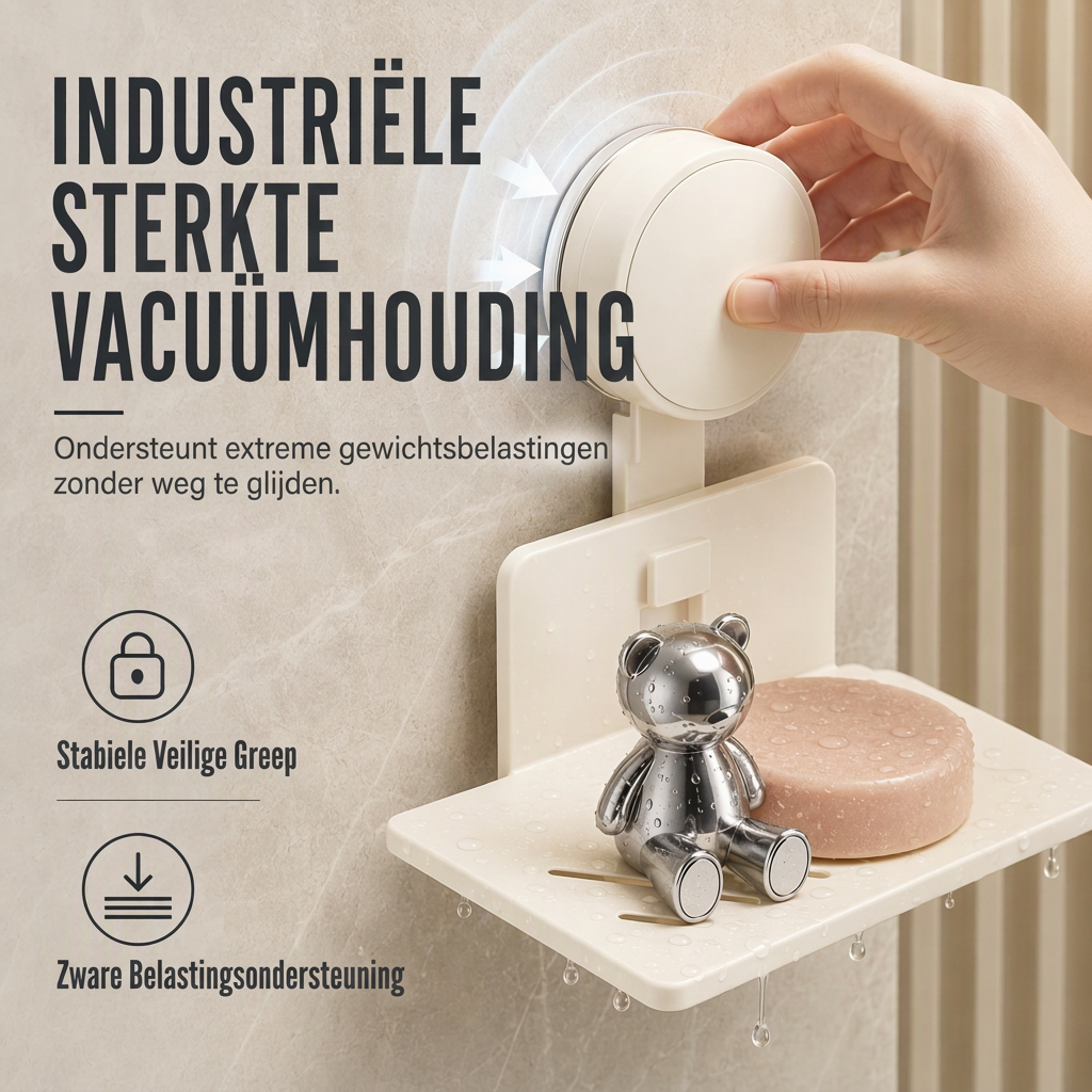 🧼 Zeephouder met vacuümzuiging: V-vormige afwatering, roestvrij aluminium, geen boren, draaislot