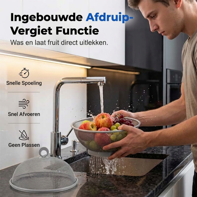 ⏳ Tijdelijke aanbieding ⏰ Fruitmand met deksel – Ademend, afwaterbaar, insectwerend 🍇