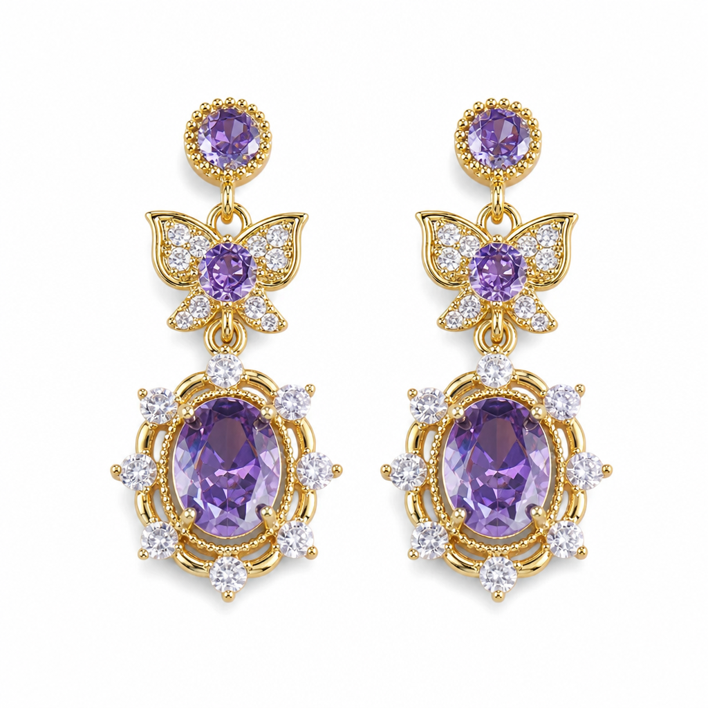 ⏳🔥 50% KORTING! 💜 Lavendelpaarse Zirkoon Vlinder Sieradenset – Verstelbare Ring & Oorbellen ✨