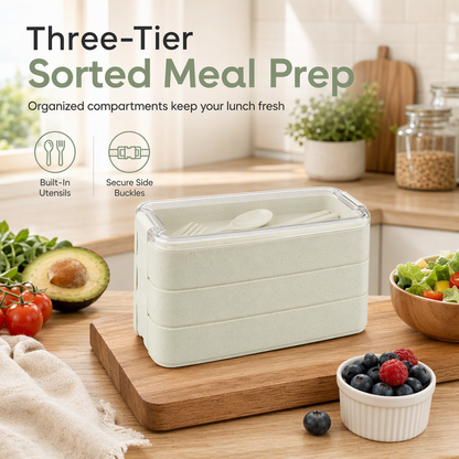 3-laagse bento-lunchbox met bestekset