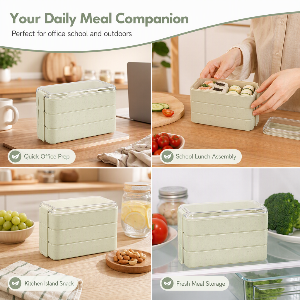 3-laagse bento-lunchbox met bestekset