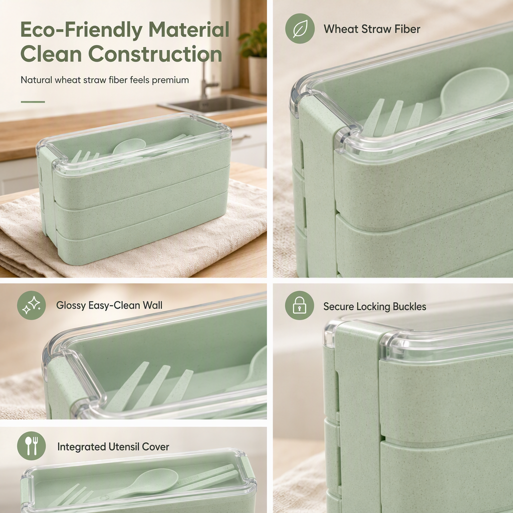3-laagse bento-lunchbox met bestekset