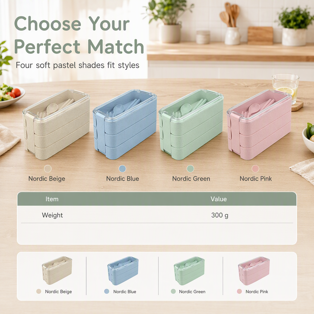 3-laagse bento-lunchbox met bestekset