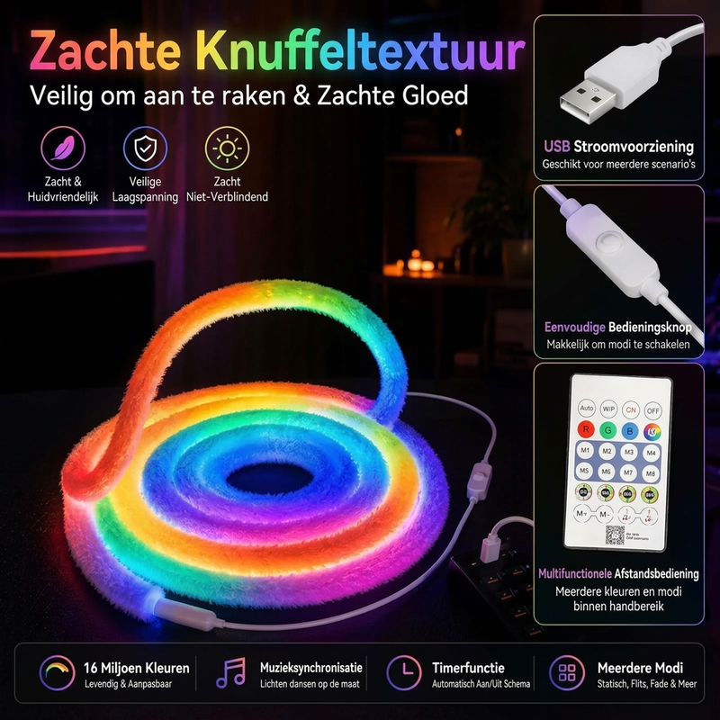 ⏳ Beperkte tijd: 50% korting 💥 Neonstrip van kunstbont – 360° volledige gloed ✨