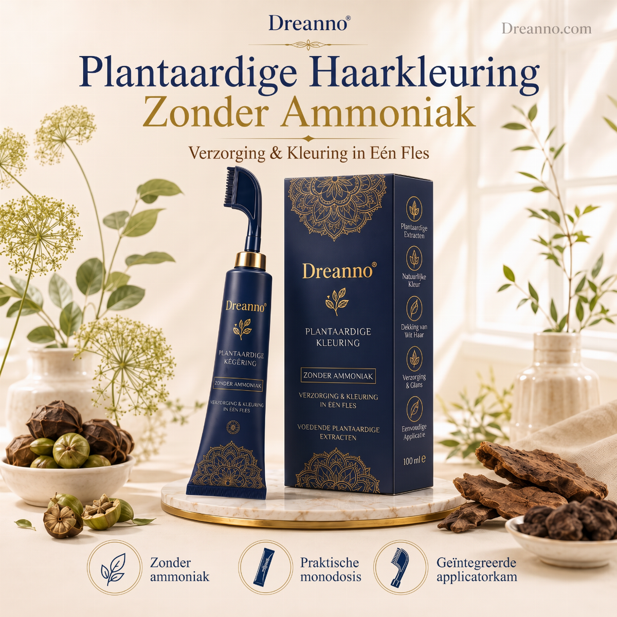 Kruidenhaarkleurkam voor thuisgebruik