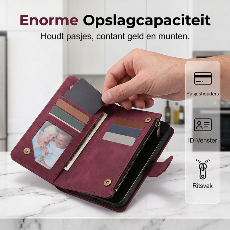 📱 BEPERKTE TIJDSAANBIEDING: 50% KORTING! 🧲 2-in-1 Magnetische PU Leren Wallethoes – Afneembaar, Veel Opbergruimte, Met Standaard ✨