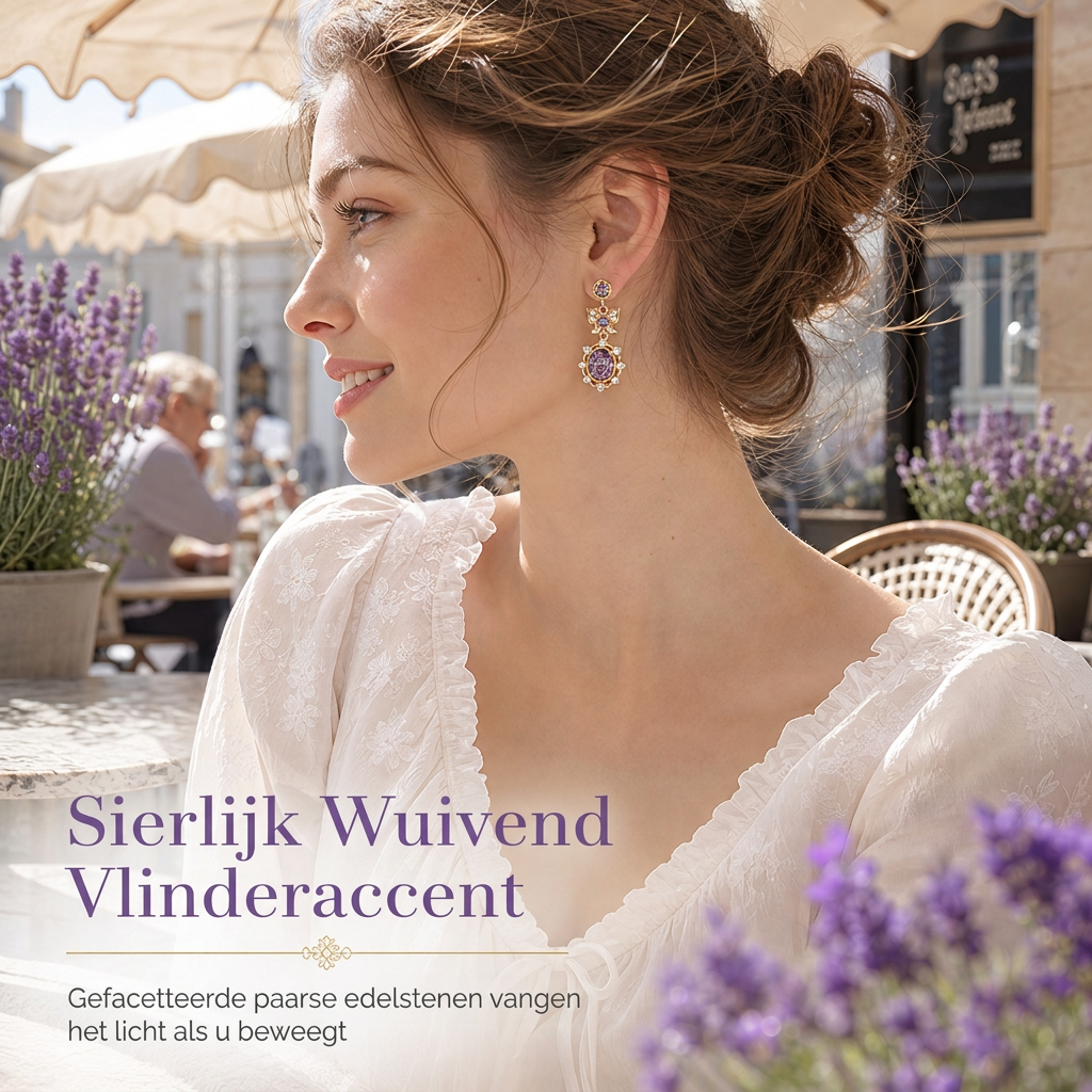 ⏳🔥 50% KORTING! 💜 Lavendelpaarse Zirkoon Vlinder Sieradenset – Verstelbare Ring & Oorbellen ✨