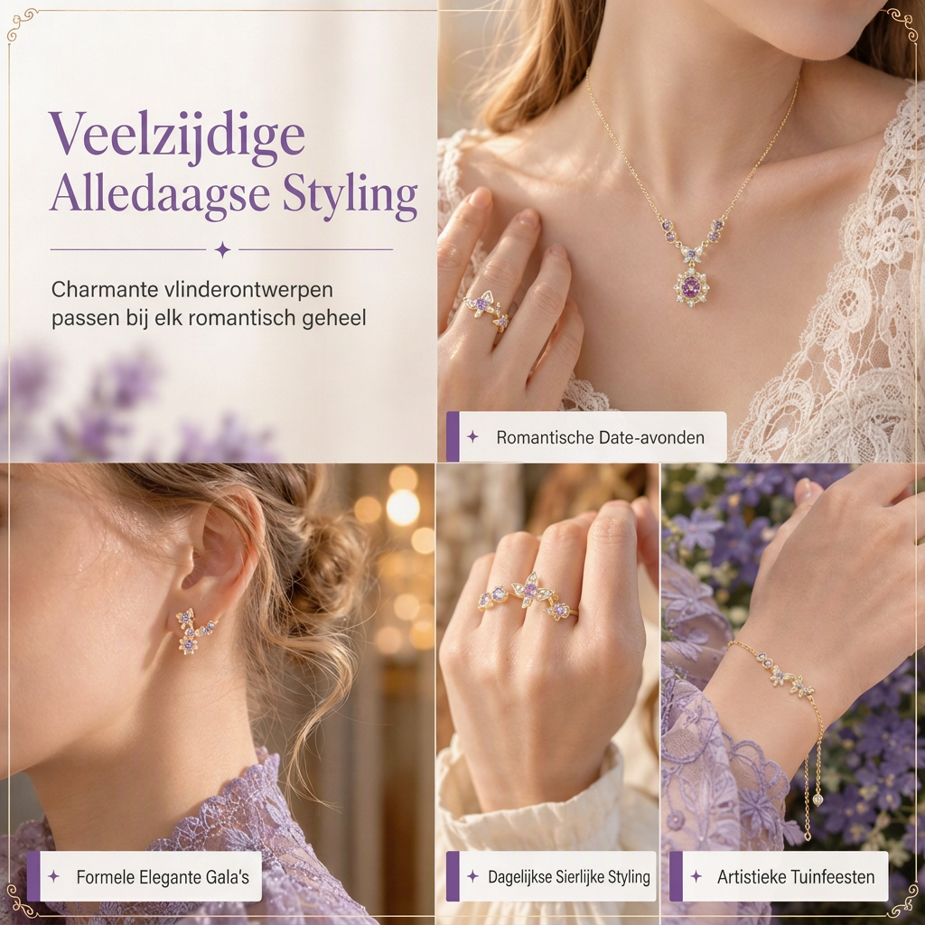 ⏳🔥 50% KORTING! 💜 Lavendelpaarse Zirkoon Vlinder Sieradenset – Verstelbare Ring & Oorbellen ✨