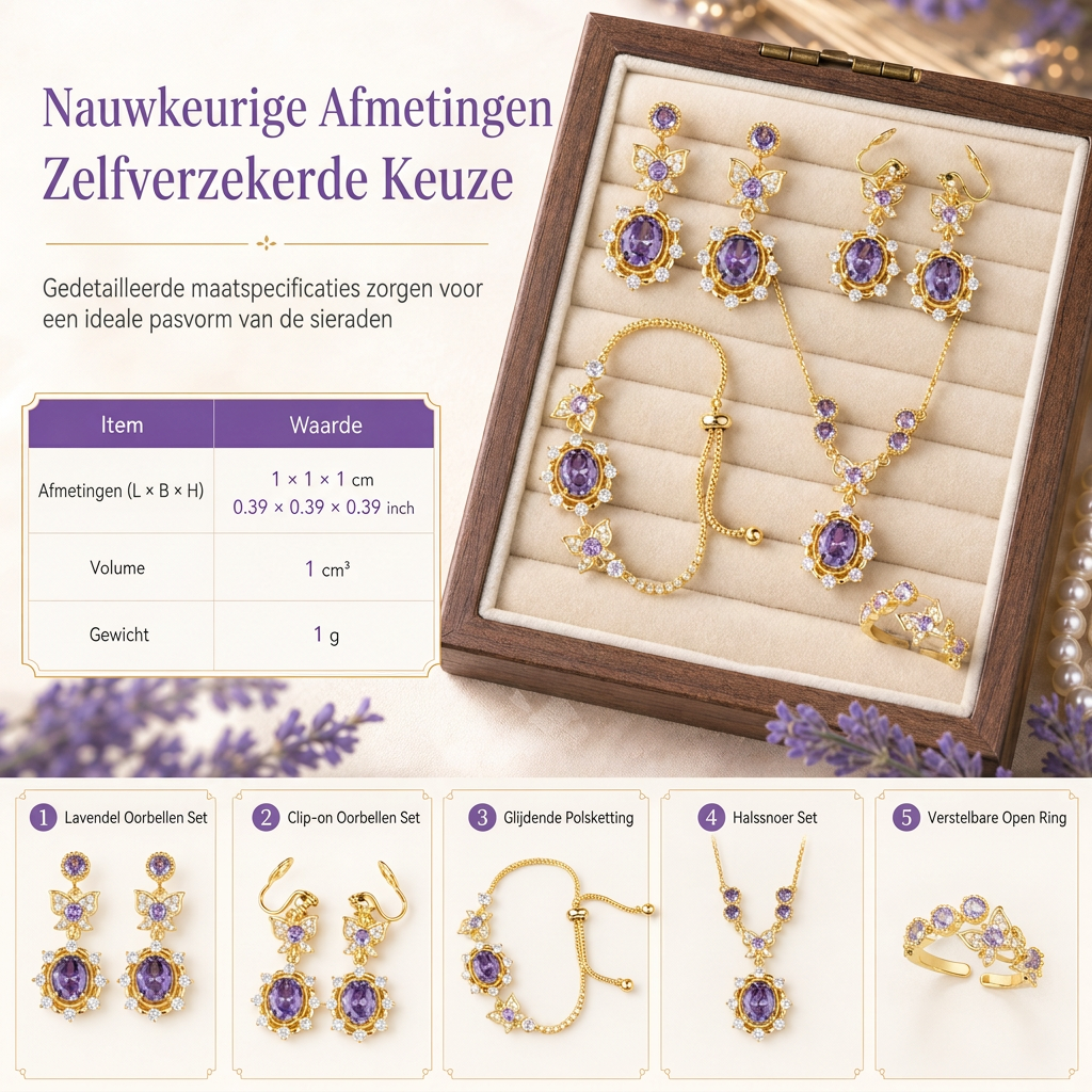⏳🔥 50% KORTING! 💜 Lavendelpaarse Zirkoon Vlinder Sieradenset – Verstelbare Ring & Oorbellen ✨