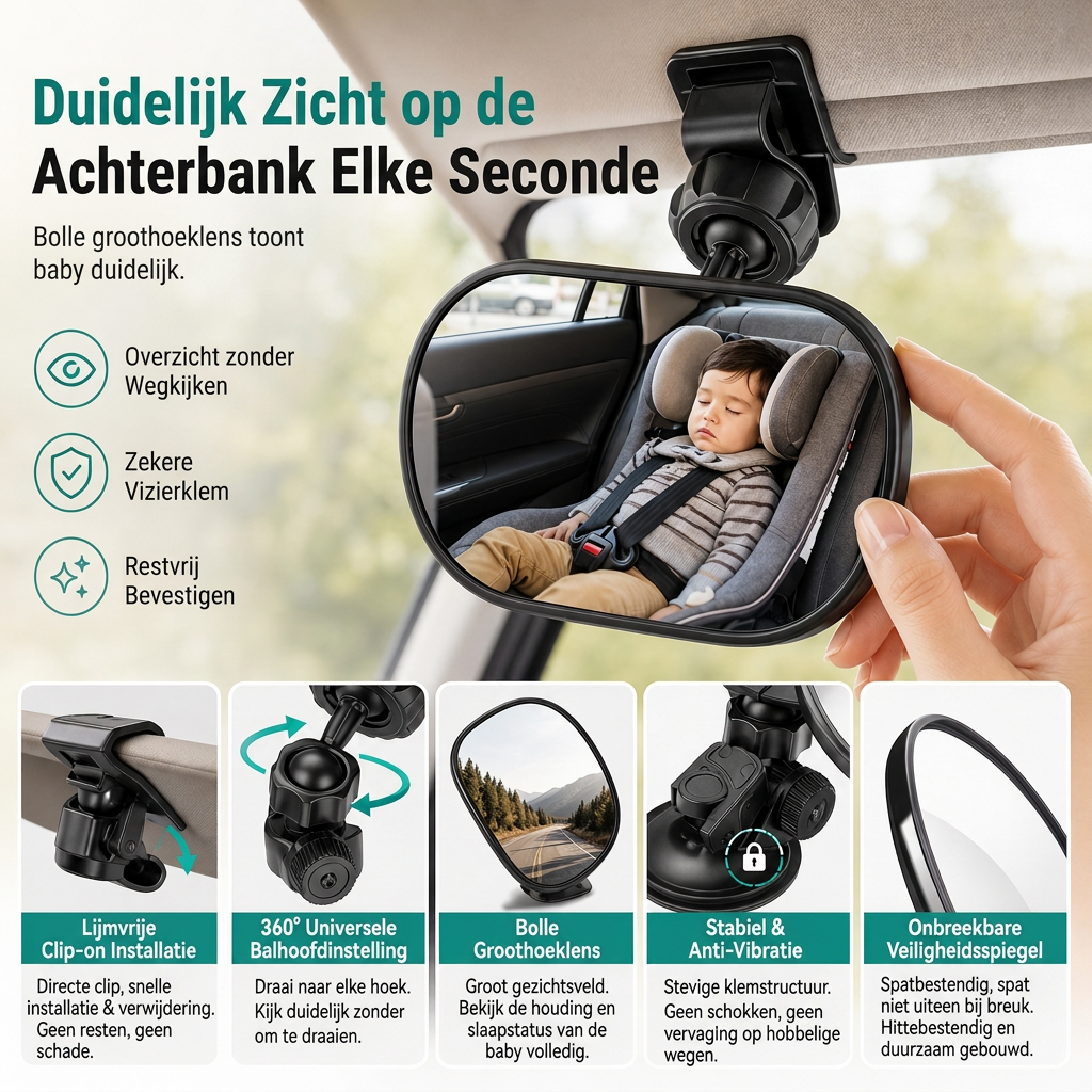 🚗 BEPERKTE TIJD 50% KORTING! 👀 Breedhoek Convex Achteruitkijkspiegel – 360° Draaibaar, Onbreekbaar, Dubbele Bevestiging ✨