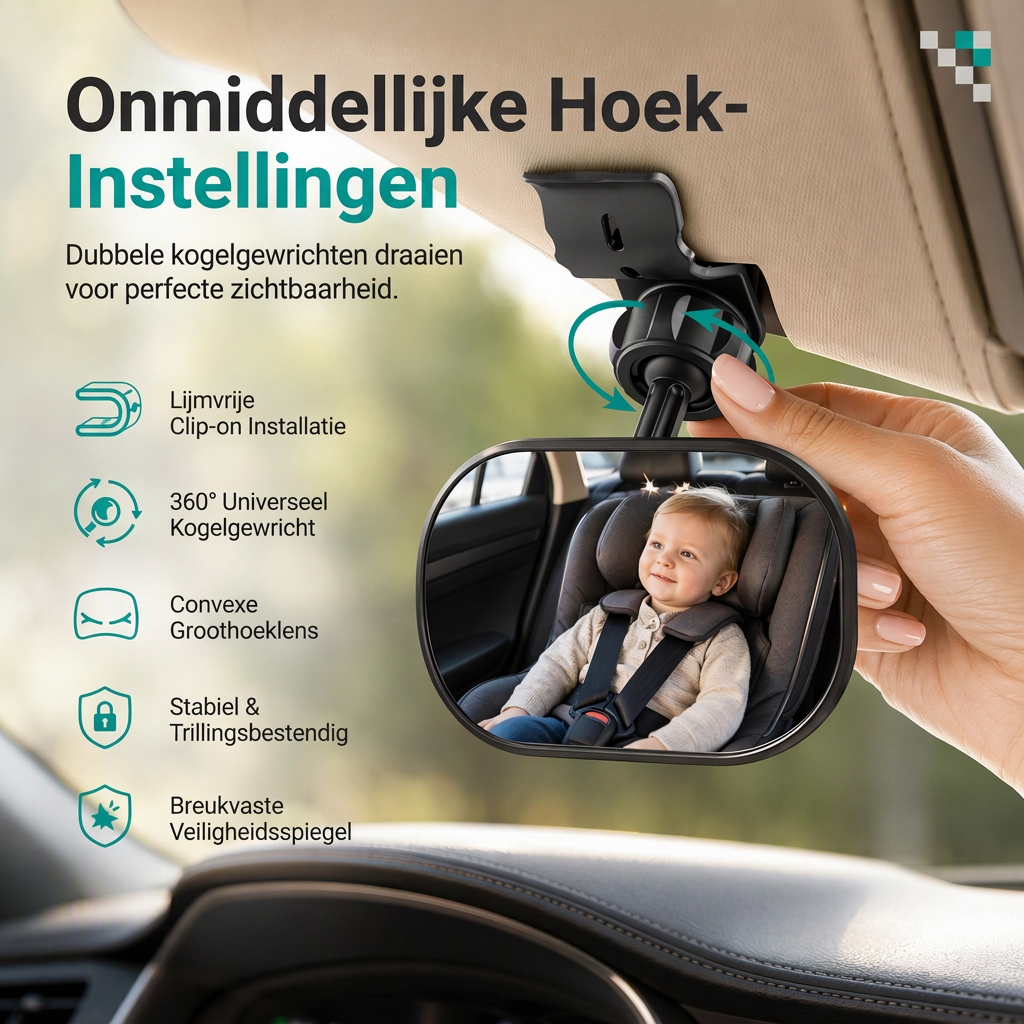 🚗 BEPERKTE TIJD 50% KORTING! 👀 Breedhoek Convex Achteruitkijkspiegel – 360° Draaibaar, Onbreekbaar, Dubbele Bevestiging ✨