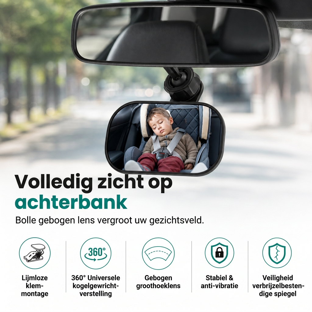 🚗 BEPERKTE TIJD 50% KORTING! 👀 Breedhoek Convex Achteruitkijkspiegel – 360° Draaibaar, Onbreekbaar, Dubbele Bevestiging ✨