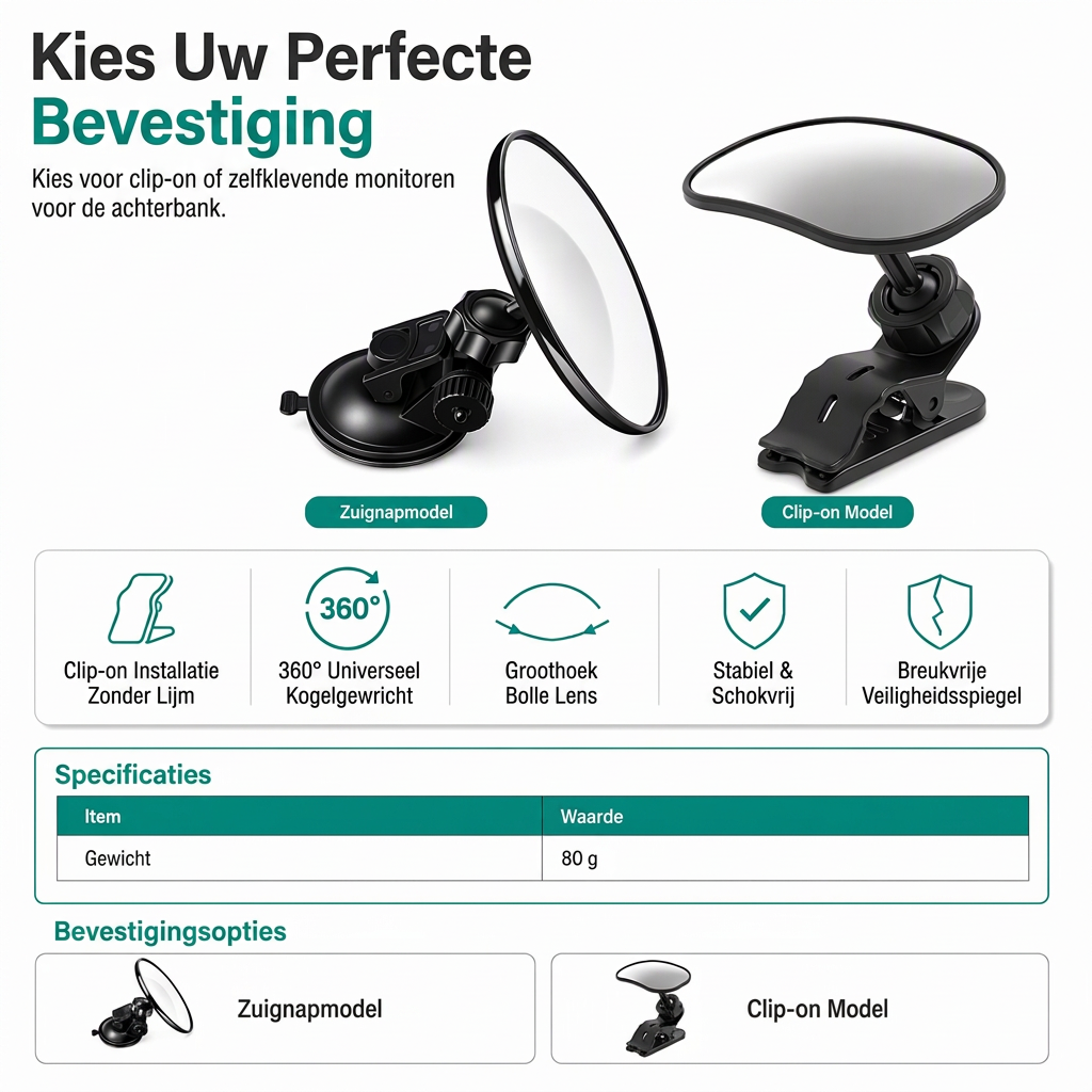 🚗 BEPERKTE TIJD 50% KORTING! 👀 Breedhoek Convex Achteruitkijkspiegel – 360° Draaibaar, Onbreekbaar, Dubbele Bevestiging ✨