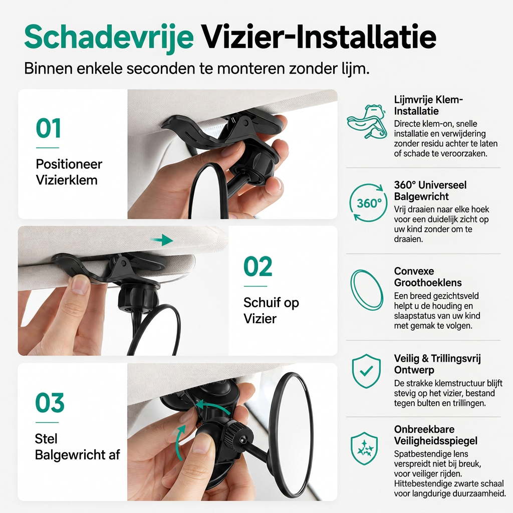 🚗 BEPERKTE TIJD 50% KORTING! 👀 Breedhoek Convex Achteruitkijkspiegel – 360° Draaibaar, Onbreekbaar, Dubbele Bevestiging ✨