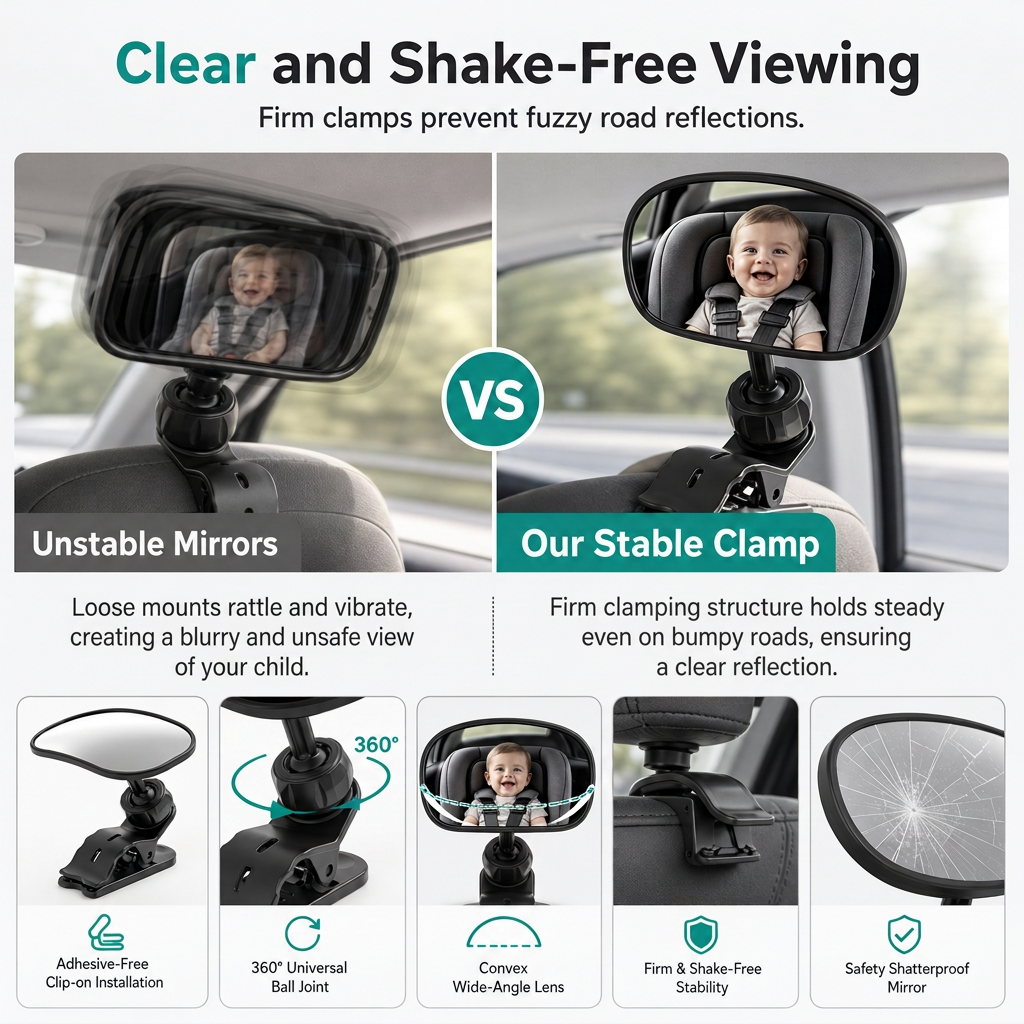 🚗 BEPERKTE TIJD 50% KORTING! 👀 Breedhoek Convex Achteruitkijkspiegel – 360° Draaibaar, Onbreekbaar, Dubbele Bevestiging ✨