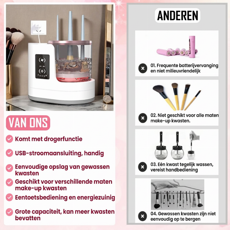 ⏳ Beperkte tijd 50% korting 💥 🎨🧼 3-in-1 Elektrische make-upkwastreiniger