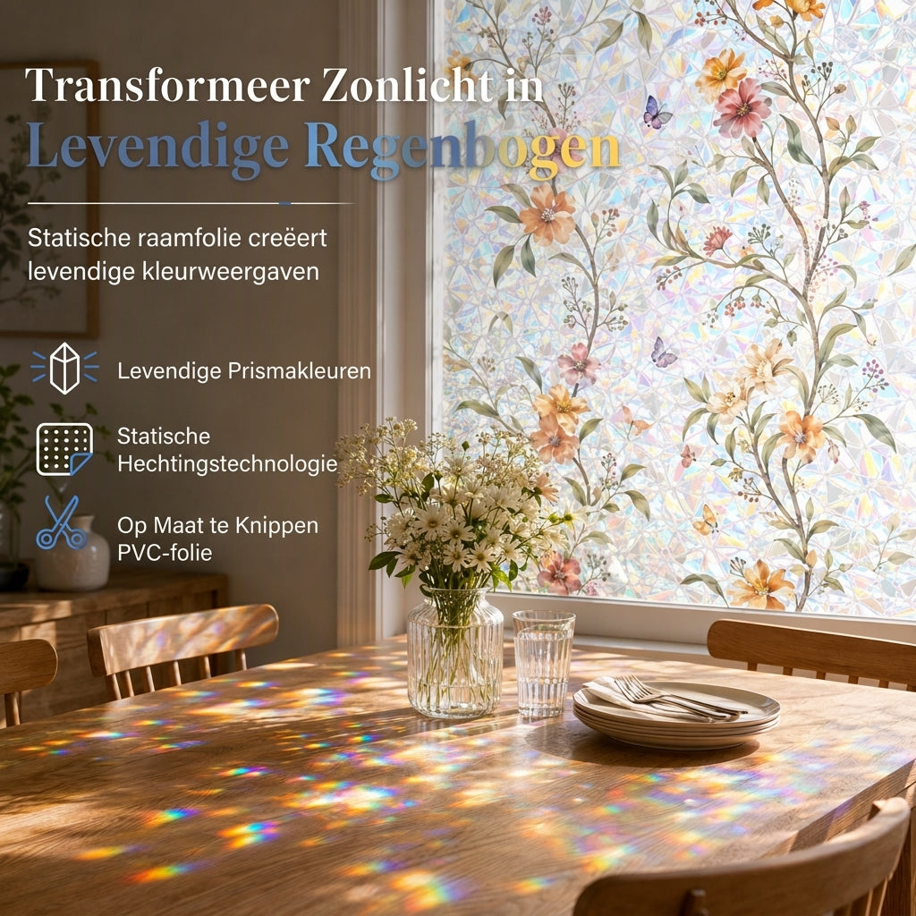 🌈 BEPERKTE TIJD 50% KORTING! ✨ 3D Regenboog Raamfolie – Statische Privacy Glass Sticker, Lijmvrije DIY Sun Catcher & UV-filter 🪟