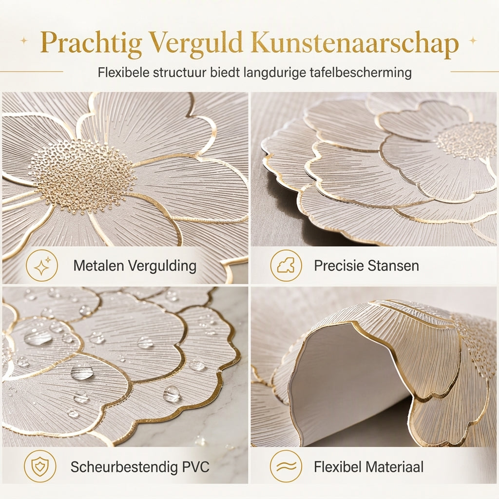 🍽️ TIJDELIJK 50% KORTING! 🌹 Noordse Stijl Metalen Pioenroos PVC Placemat – Hittebestendig, Antislip & Waterdicht ✨