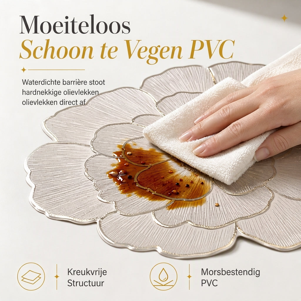 🍽️ TIJDELIJK 50% KORTING! 🌹 Noordse Stijl Metalen Pioenroos PVC Placemat – Hittebestendig, Antislip & Waterdicht ✨