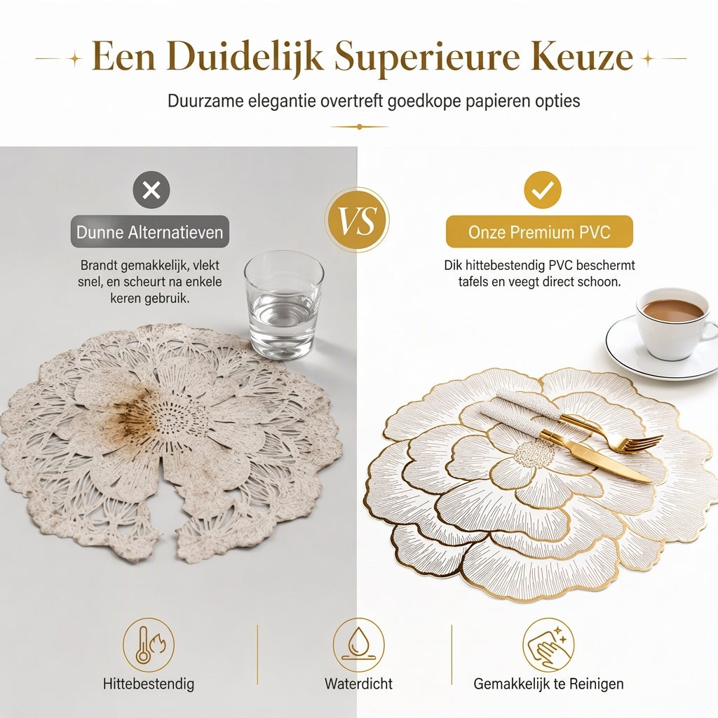 🍽️ TIJDELIJK 50% KORTING! 🌹 Noordse Stijl Metalen Pioenroos PVC Placemat – Hittebestendig, Antislip & Waterdicht ✨