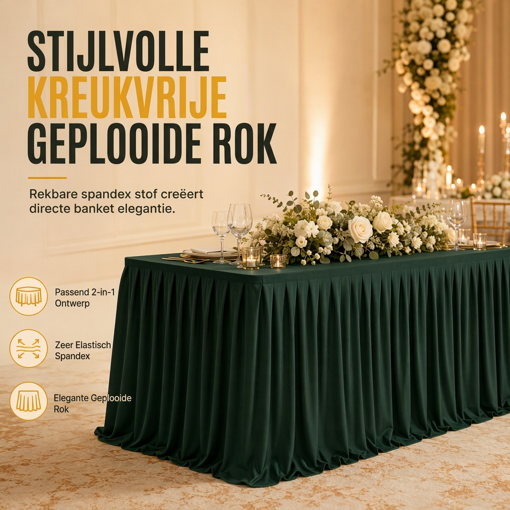 🎉 BEPERKTE TIJD 50% KORTING! ✅ Geplooide tafelrok voor evenementen – Elegant, kreukvrij en herbruikbaar 🎊