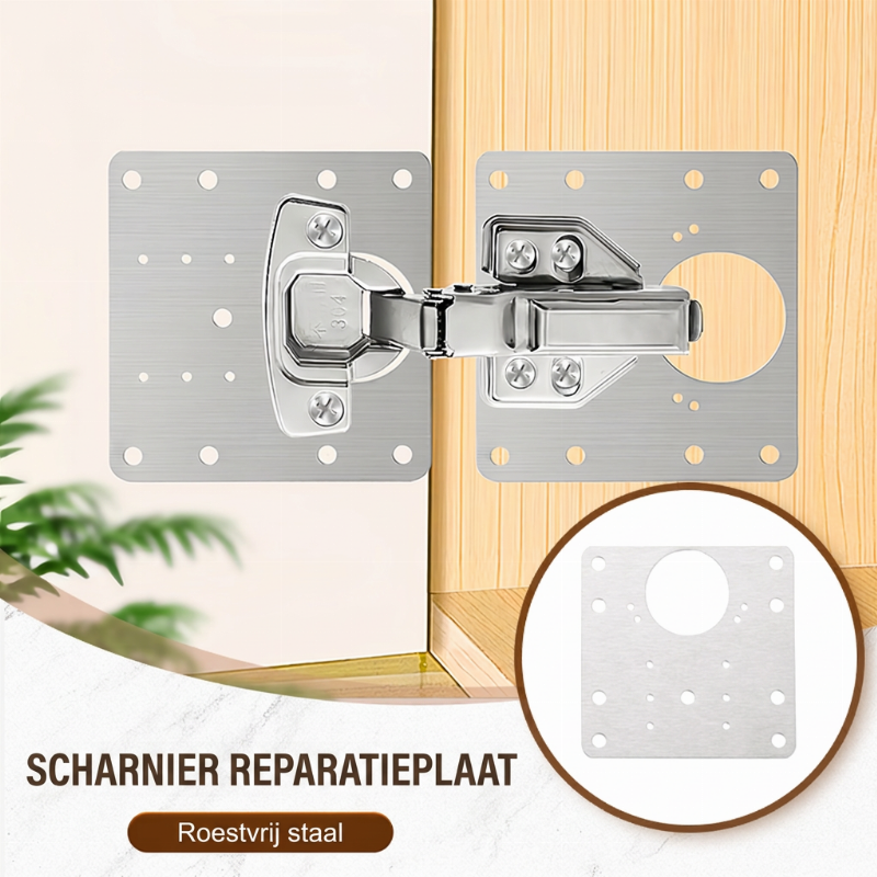🚪 50% KORTING 🔧 Scharnier Reparatieplaat – Losse Kastdeuren Snel Repareren, Geen Vervanging – RVS & Dubbelzijdig 🛠️