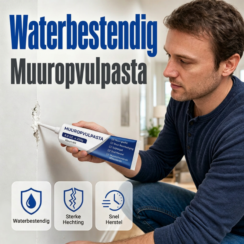 🧱 Slechts voor beperkte tijd 50% KORTING 🛠️ Waterdichte Muurreparatiepasta — Vult Scheuren & Gaten, Gladdere Witte Afwerking