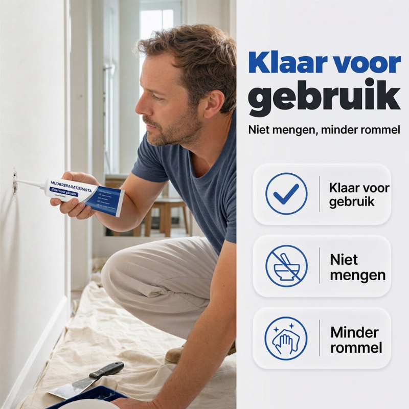🧱 Slechts voor beperkte tijd 50% KORTING 🛠️ Waterdichte Muurreparatiepasta — Vult Scheuren & Gaten, Gladdere Witte Afwerking