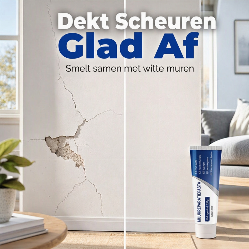 🧱 Slechts voor beperkte tijd 50% KORTING 🛠️ Waterdichte Muurreparatiepasta — Vult Scheuren & Gaten, Gladdere Witte Afwerking
