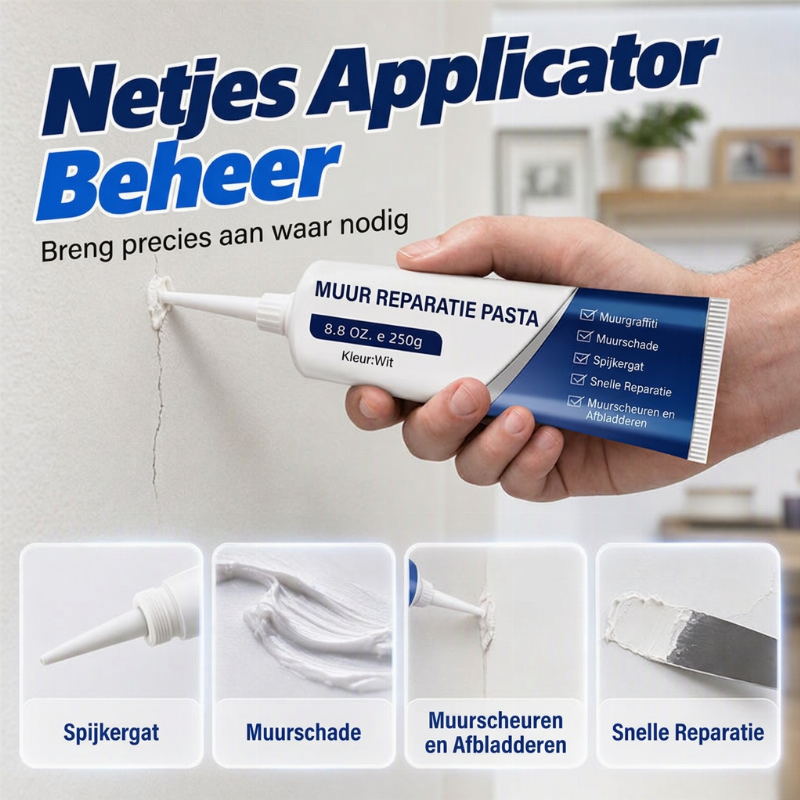 🧱 Slechts voor beperkte tijd 50% KORTING 🛠️ Waterdichte Muurreparatiepasta — Vult Scheuren & Gaten, Gladdere Witte Afwerking