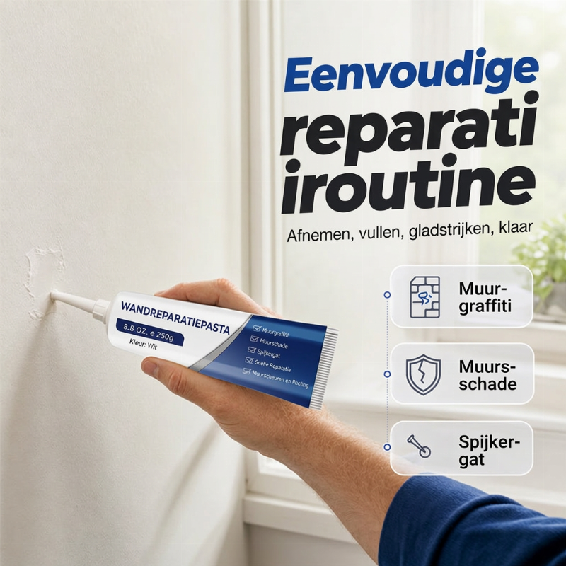 🧱 Slechts voor beperkte tijd 50% KORTING 🛠️ Waterdichte Muurreparatiepasta — Vult Scheuren & Gaten, Gladdere Witte Afwerking