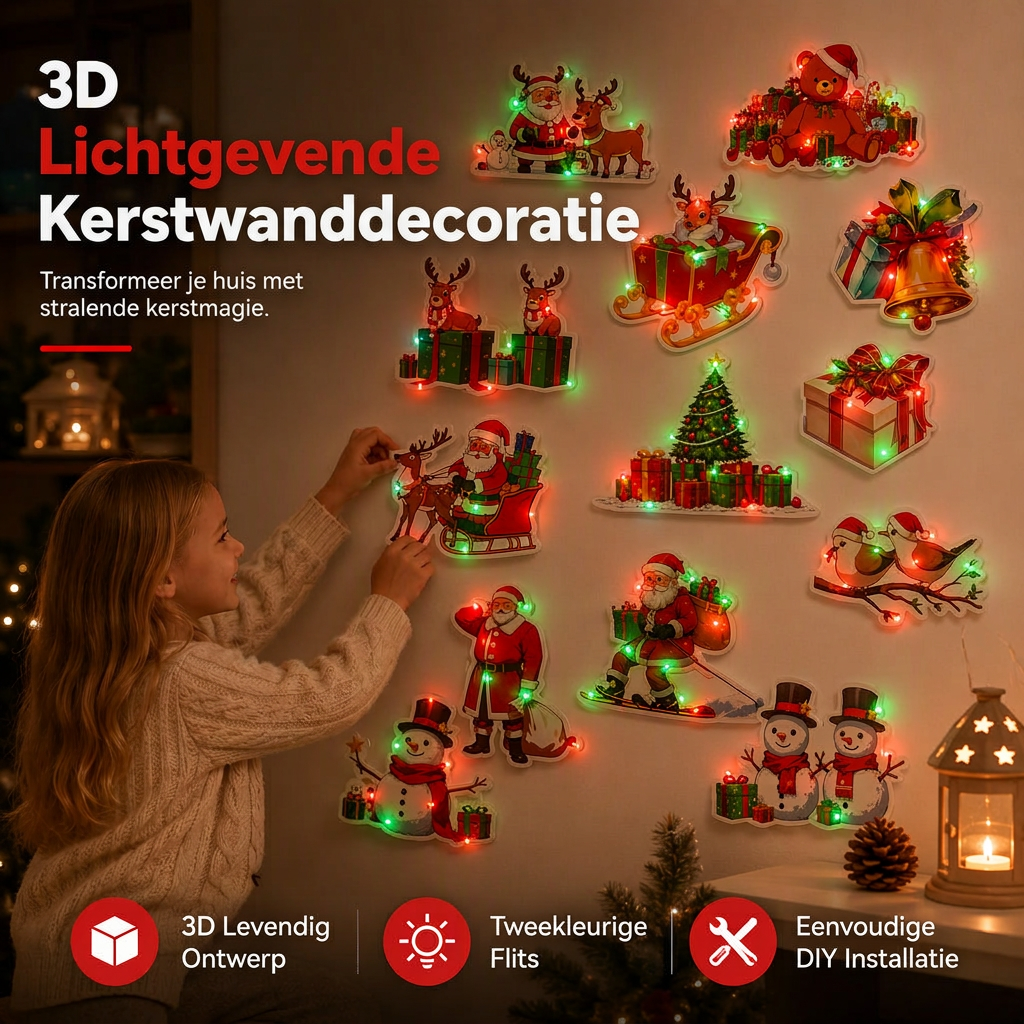 ⏰Kerstmis gloeiende muur sticker nachtlichten met lichtvoetigen met Kerstman Sneeuwman Rendier en Kerstboom voor vakantiedecoratie