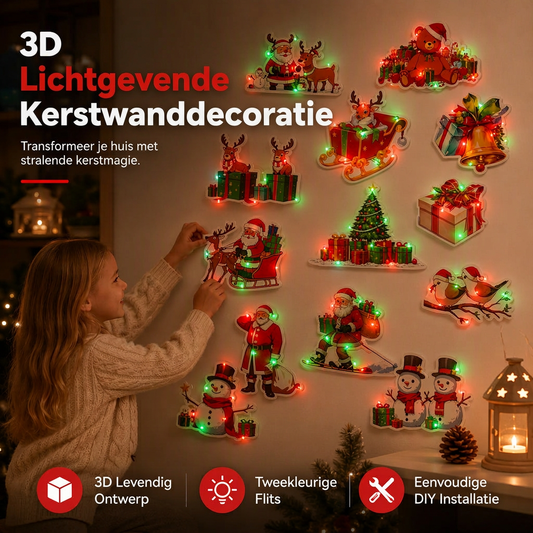 ⏰Kerstmis gloeiende muur sticker nachtlichten met lichtvoetigen met Kerstman Sneeuwman Rendier en Kerstboom voor vakantiedecoratie