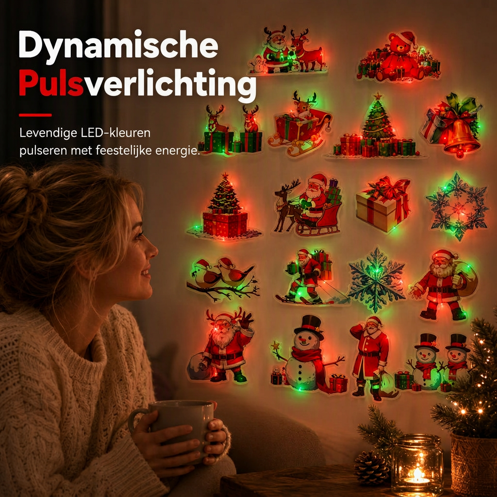 ⏰Kerstmis gloeiende muur sticker nachtlichten met lichtvoetigen met Kerstman Sneeuwman Rendier en Kerstboom voor vakantiedecoratie