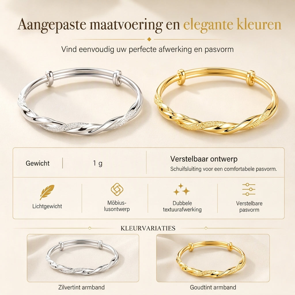 🌀 Oneindige Möbius Twist Armband: Glad schuifbaar verstelbaar slot, dubbel gestructureerde afwerking, elektroplaat sieraden die niet vervagen