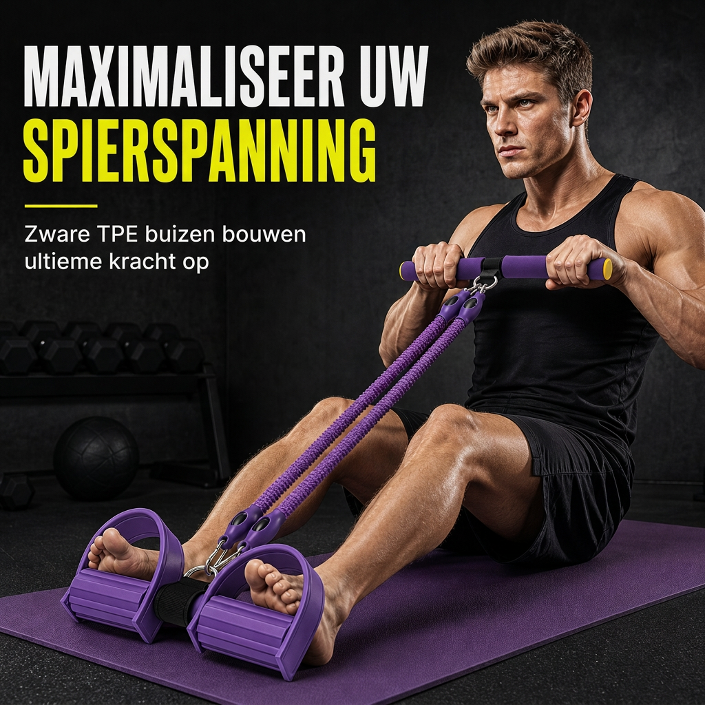Multifunctioneel Weerstandsband met Voetverankeringen Elastische Trekkoord voor Buikoefeningen Thuisworkout Yoga en Pilates Fitness voor Mannen en Vrouwen