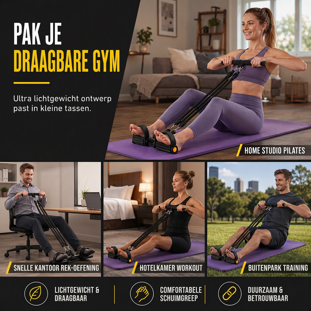 Multifunctioneel Weerstandsband met Voetverankeringen Elastische Trekkoord voor Buikoefeningen Thuisworkout Yoga en Pilates Fitness voor Mannen en Vrouwen