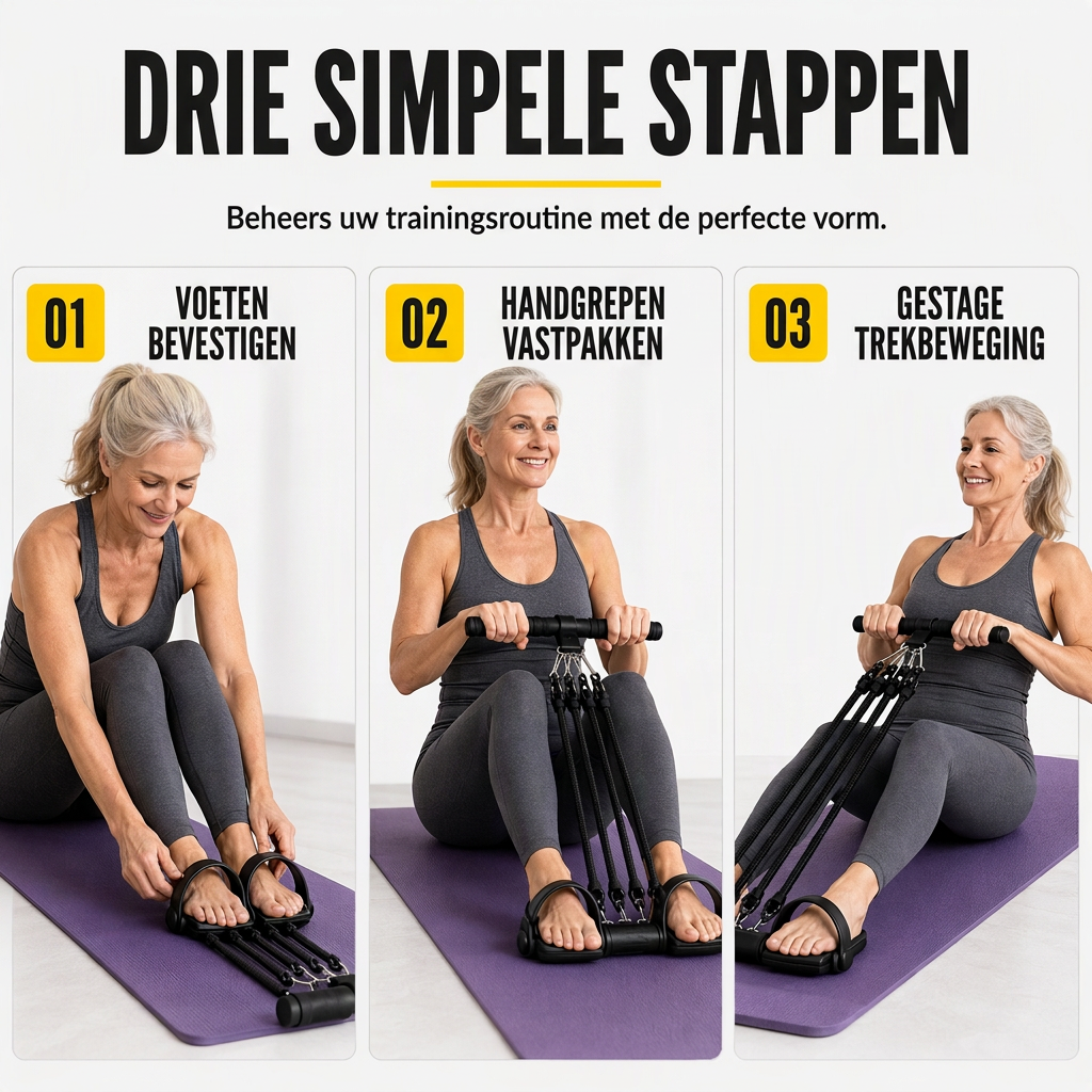 Multifunctioneel Weerstandsband met Voetverankeringen Elastische Trekkoord voor Buikoefeningen Thuisworkout Yoga en Pilates Fitness voor Mannen en Vrouwen