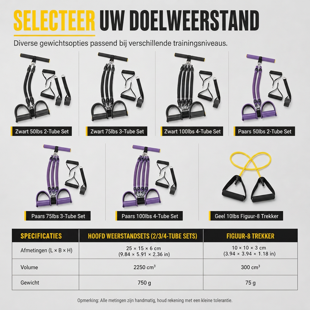 Multifunctioneel Weerstandsband met Voetverankeringen Elastische Trekkoord voor Buikoefeningen Thuisworkout Yoga en Pilates Fitness voor Mannen en Vrouwen
