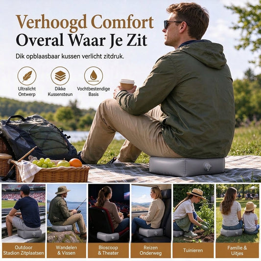 🎪 TIJDELIJK 50% KORTING! 💨 Opblaasbaar Draagbaar Concertkussen – Lichtgewicht, Waterdicht, Compact ✨
