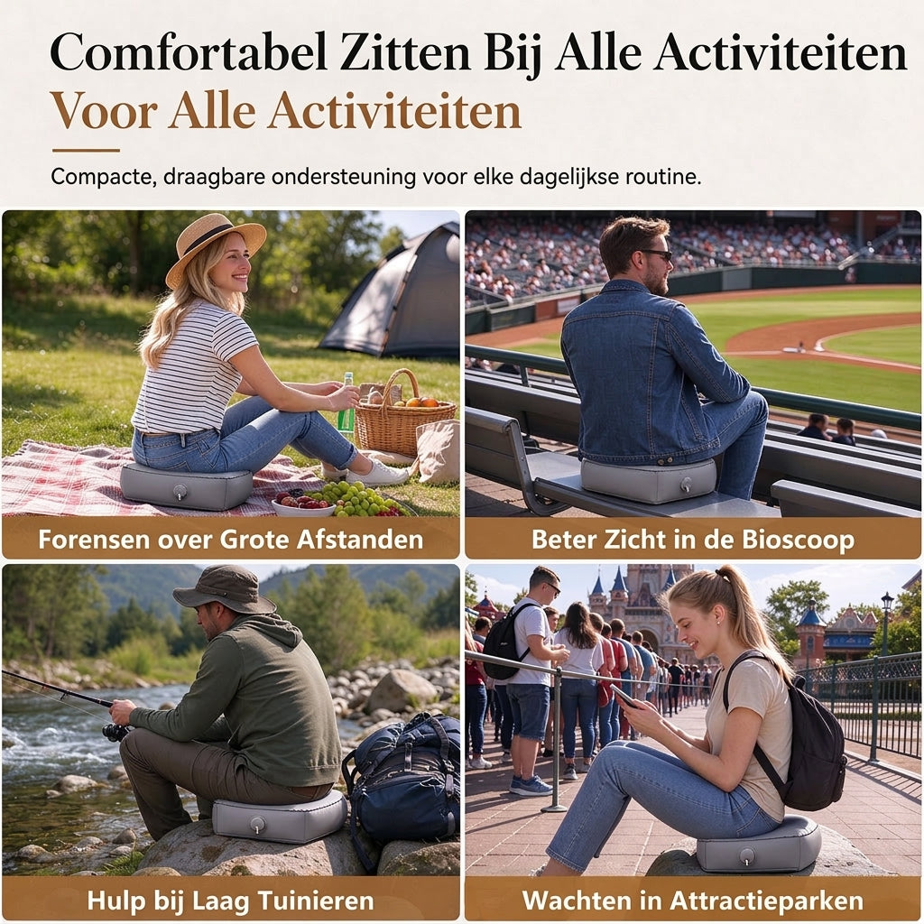 🎪 TIJDELIJK 50% KORTING! 💨 Opblaasbaar Draagbaar Concertkussen – Lichtgewicht, Waterdicht, Compact ✨
