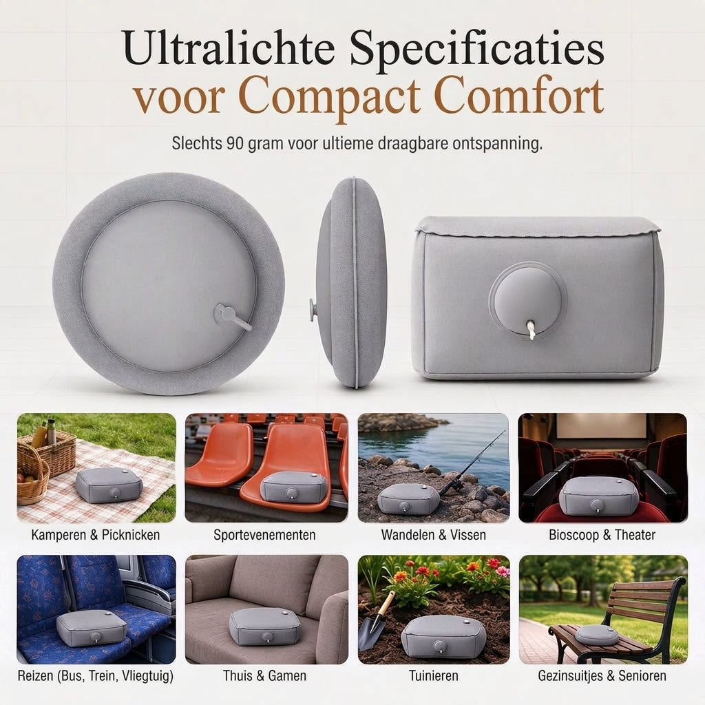 🎪 TIJDELIJK 50% KORTING! 💨 Opblaasbaar Draagbaar Concertkussen – Lichtgewicht, Waterdicht, Compact ✨