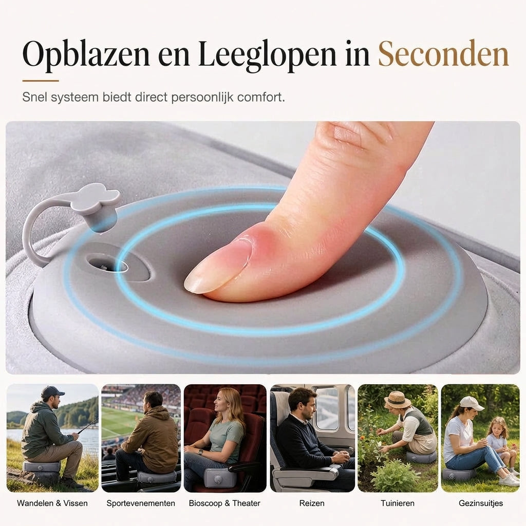 🎪 TIJDELIJK 50% KORTING! 💨 Opblaasbaar Draagbaar Concertkussen – Lichtgewicht, Waterdicht, Compact ✨