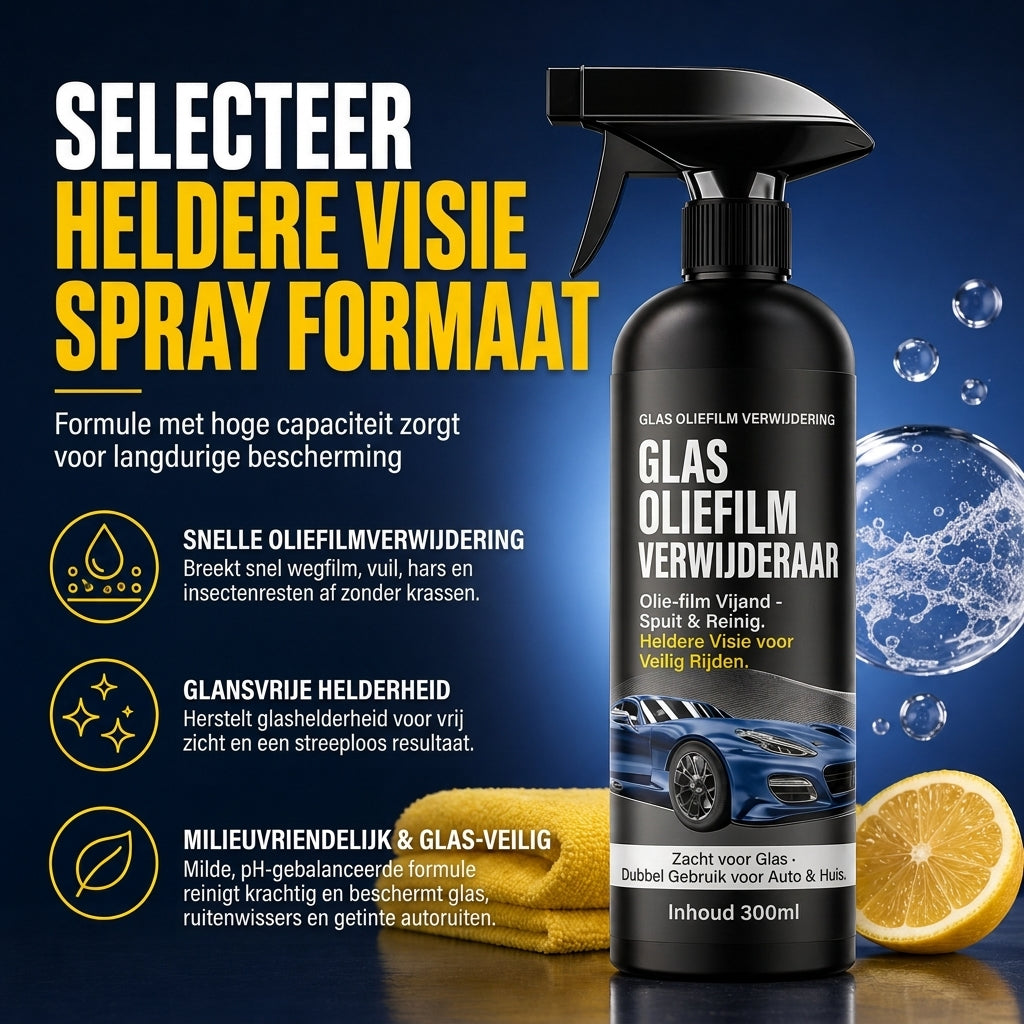Autoglas Oliefilmverwijder Spray, Krachtige Voorruit Ontvettings- en Insectenrestenreiniger voor Een Helder Rijzicht