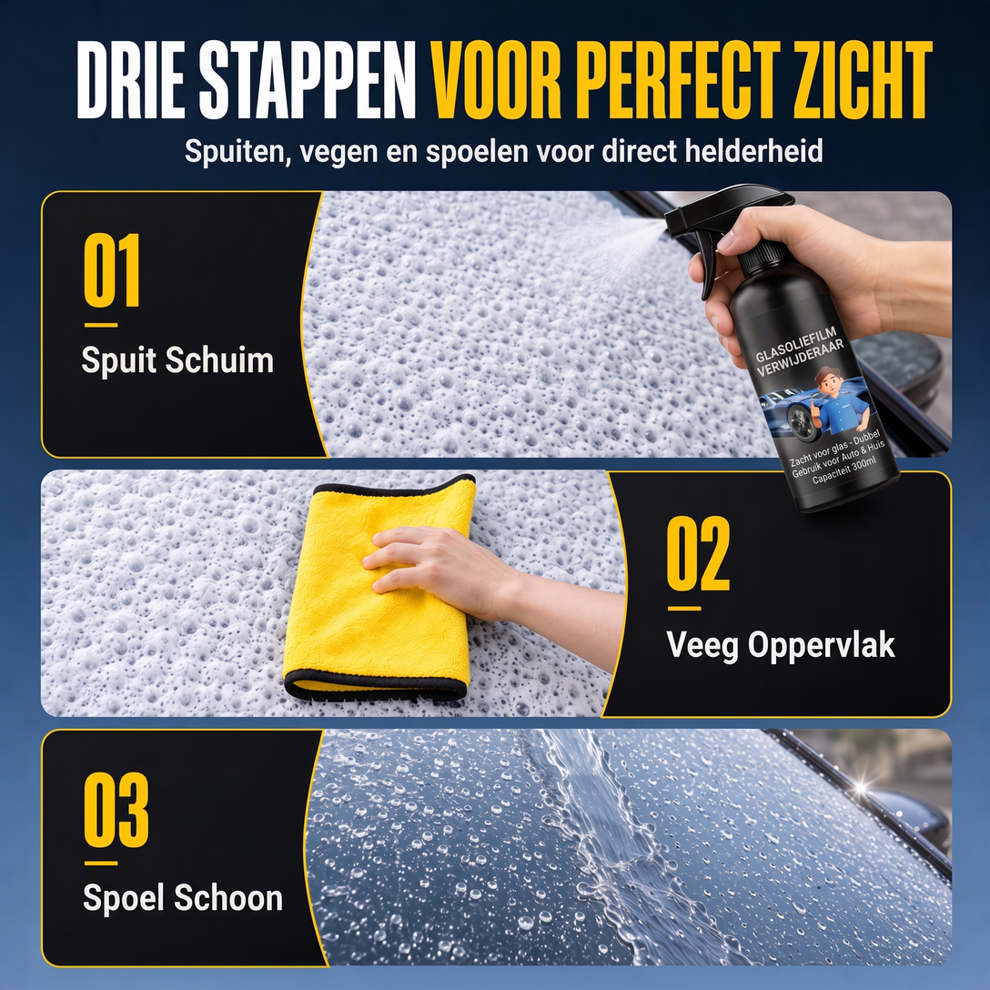 Autoglas Oliefilmverwijder Spray, Krachtige Voorruit Ontvettings- en Insectenrestenreiniger voor Een Helder Rijzicht