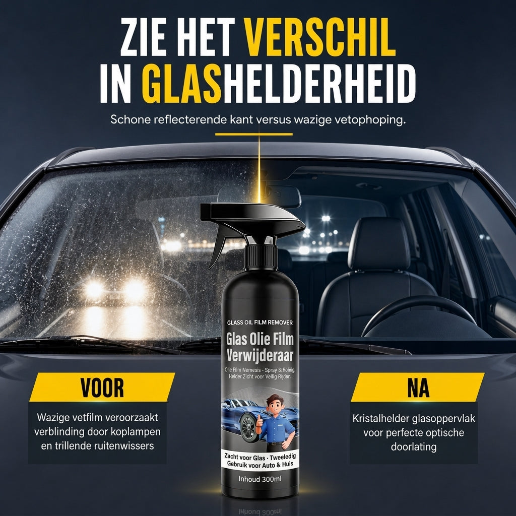 Autoglas Oliefilmverwijder Spray, Krachtige Voorruit Ontvettings- en Insectenrestenreiniger voor Een Helder Rijzicht