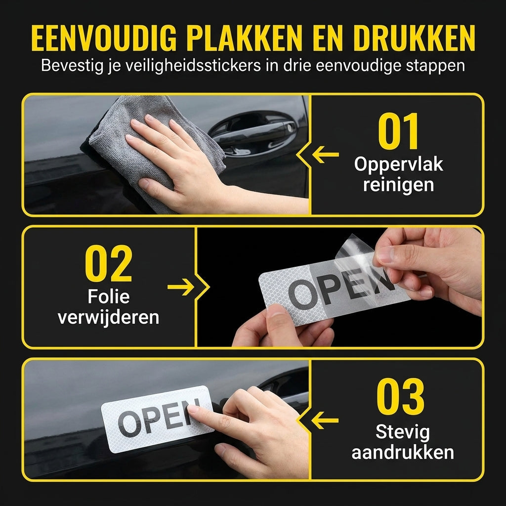 📢📢50% KORTING !! ⏰4 Stuks Autodeur Reflectie Waarschuwingsstickers OPEN Veiligheid Anti-Botsing Decals