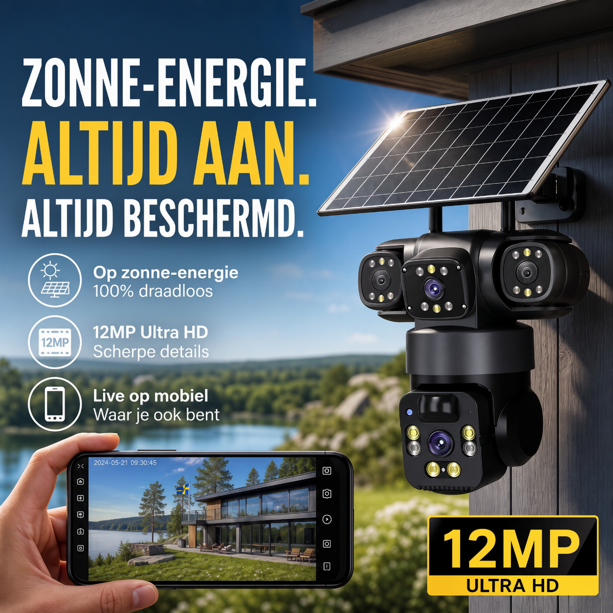 💥 50% KORTING 🔒 Slimme zonne-energiecamera ☀️ Meerdere hoeken, 24/7 bewaking en helemaal zonder kabels – gemoedsrust voor uw huis 🏡