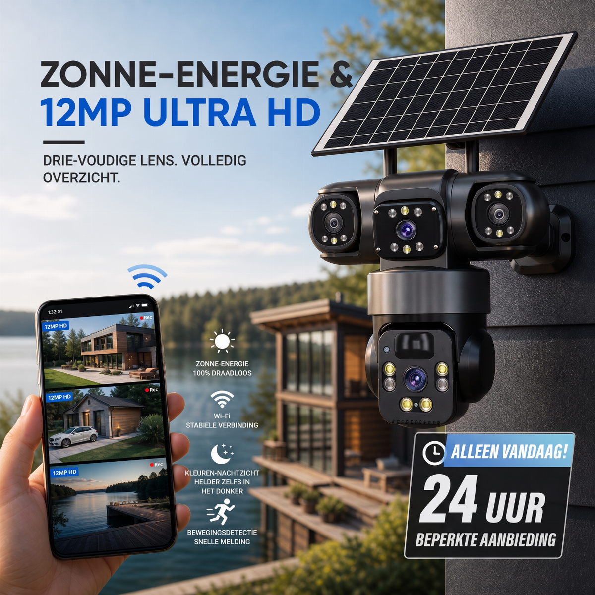 💥 50% KORTING 🔒 Slimme zonne-energiecamera ☀️ Meerdere hoeken, 24/7 bewaking en helemaal zonder kabels – gemoedsrust voor uw huis 🏡